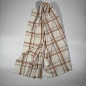 GAP Plaid Scarf‎ Women Cream Pink Brown Fringe Soft Cozy Winter Accessory